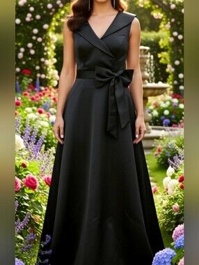 Classic Black Maxi Dress with Waist Bow